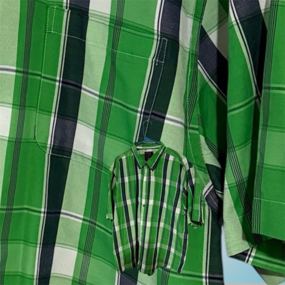 Walnut Creek Men's Green Plaid Button Down Shirt 3XL - Picture 4 of 5